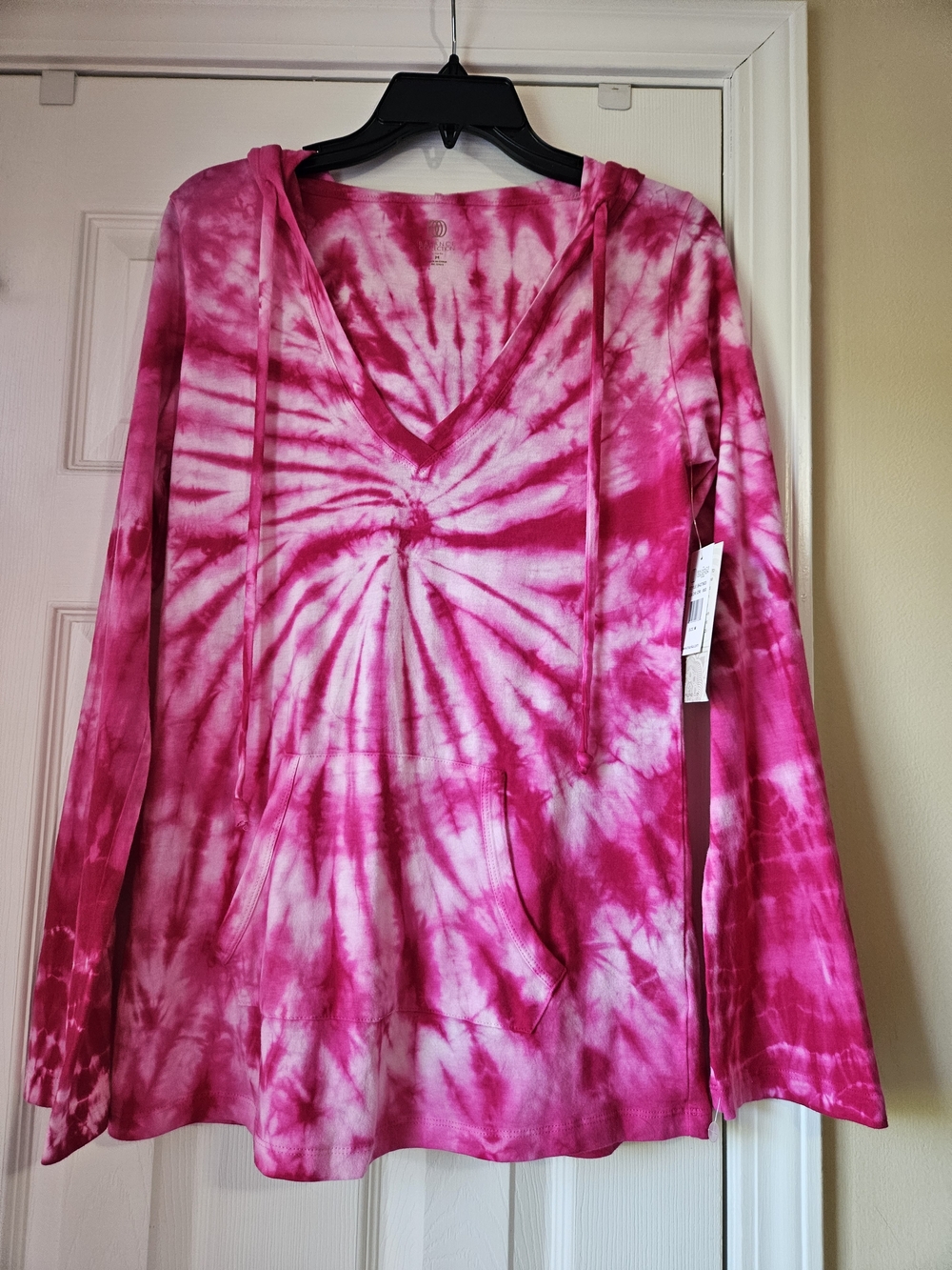 Balance Collection Pink Tie-Dye V-Neck Hoodie